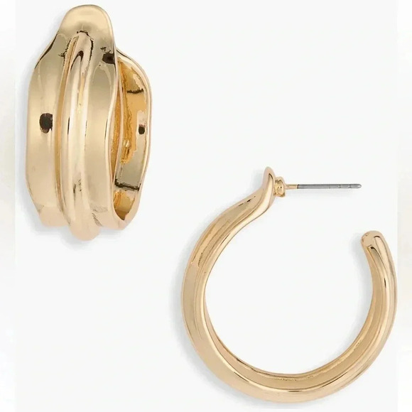 NORDSTROM RACK Wide Ripple Hoop Earrings - Set of 2 pair - Gold and Silver - NWT - Picture 4 of 9